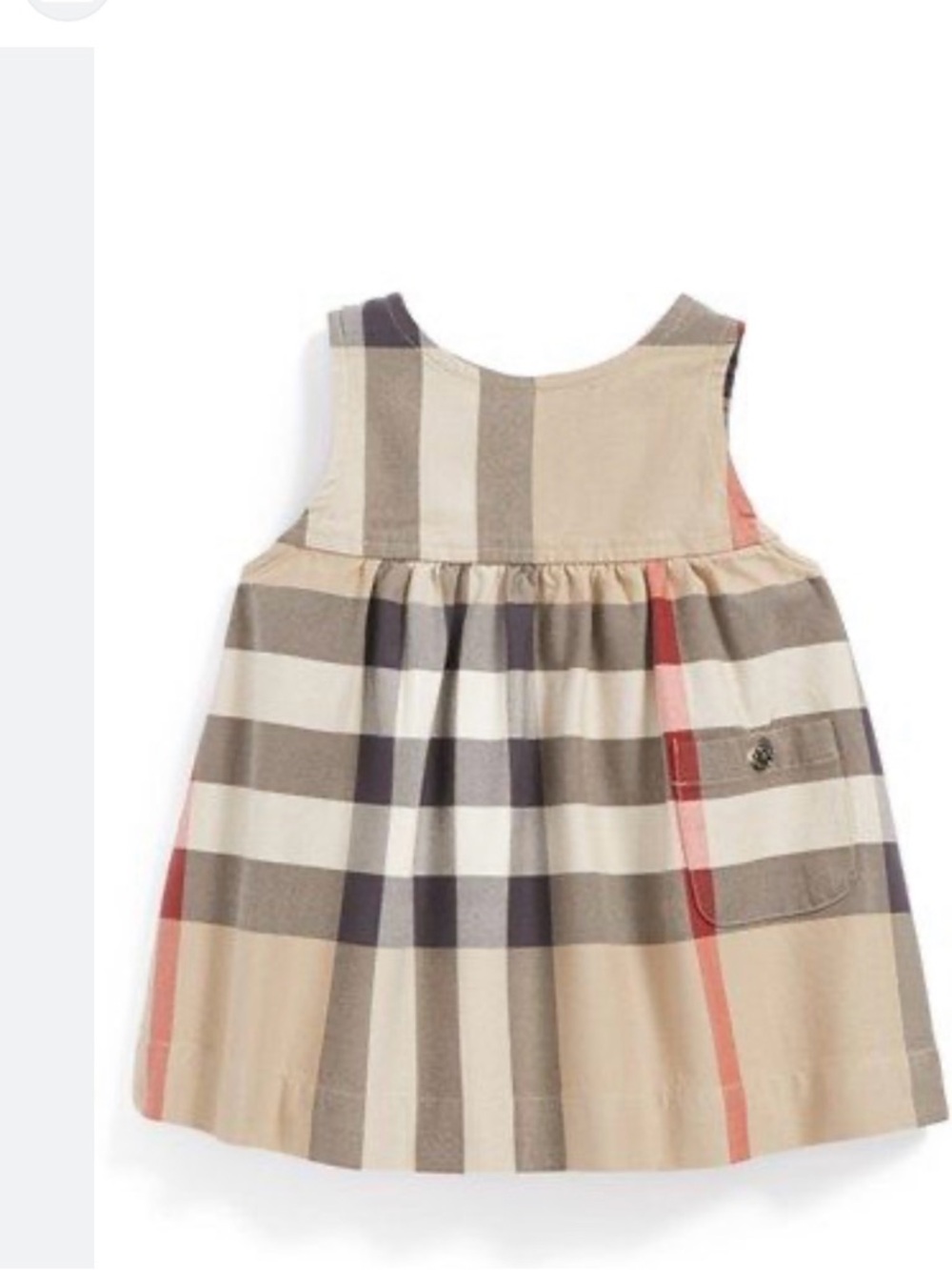 Burberry Beige Plaid Cotton Sleeveless Girls Dress with Red Accent